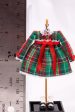 Dollhouse Miniature ~ Christmas Plaid Little Girl s Dress with White Socks & Shoes on Wooden Clothes Stand by Cheryl Warder Artisan Made Fashion