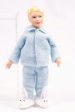 Dollhouse Miniature ~ Little Boy Doll Blonde Hair Light Blue Pajamas with Fuzzy Bunny Slippers Cindy Cook Artisan Made Online Sale