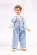 Dollhouse Miniature ~ Porcelain Doll Little Boy in Striped Blue Overalls and Puffed Shirt Artisan Made Pat Melvin Hot on Sale