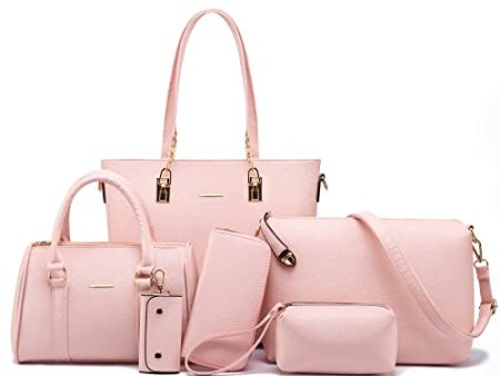 2E-youth Women Designer Purses And Handbags Set Satchel Shoulder Bags Tote Bags 6pcs Wallets (light pink) For Cheap