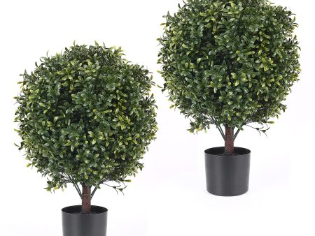 21 Inch Artificial Topiary Boxwood Ball Trees – Decorative Fake Greenery in Planter Pots for Front Porch, Indoor Walkway, Entryway Decorating, Set of 2 Supply