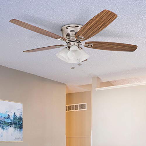 Honeywell 50182 Quick-2-Hang Hugger Ceiling Fan, 52” Dimmable LED White Swirled Marble Fixtures, Easy Installation Cimmeron Walnut Blades, Brushed Nickel Discount