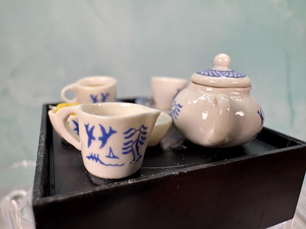 Dollhouse Miniature ~ Artisan Avon Handmade Hand Painted Porcelain Asian Teaset For 2 Discount