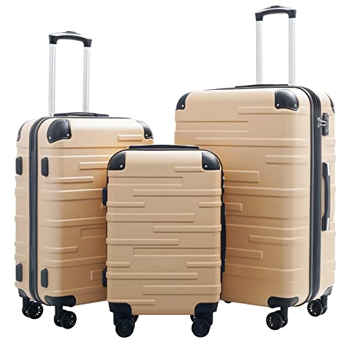 Coolife Luggage Expandable(only 28 ) Suitcase 3 Piece Set with TSA Lock Spinner 20in24in28in (champagne) on Sale