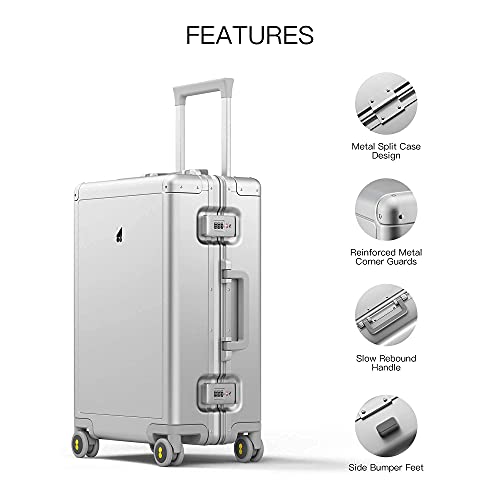 LEVEL8 Gibraltar Carry On Luggage, 20  Aluminum Frame Hardside Suitcase, Zipperless Luggage with TSA Lock and Spinner Wheels - Sliver For Discount