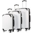 Coolife Luggage Expandable 3 Piece Sets PC+ABS Spinner Suitcase 20 inch 24 inch 28 inch (white grid) For Discount