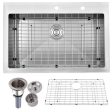 33 x 22  Drop in Stainless Steel Kitchen Sink, Brushed Nickel Top mount Kitchen Sinks, 18 Gauge Handmade Single Bowl Large Basin With Dish Grid and Basket Strainer Sale