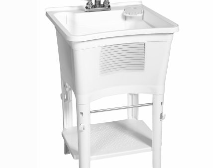 Zenna Home Utility Sink with Faucet, White, 24  D x 24  W – Freestanding Laundry Tub Sink for Laundry Room, Bathroom, Garage, Kitchen – Deep Shop Sink with Pull-Out Faucet, Towel Bar and Scrub Board Hot on Sale