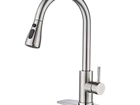 FORIOUS Kitchen Faucet with Pull Down Sprayer Brushed Nickel, High Arc Single Handle Kitchen Sink Faucet with Deck Plate, Commercial Modern rv Stainless Steel Kitchen Faucets, Grifos De Cocina Online Sale