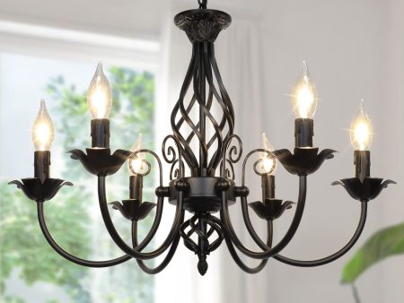 6-Light Farmhouse Candle Chandelier for Living Room, Rustic Industrial Pendant Ceiling Light fixture, Vintage Hanging Lamp for Bedroom Hallway Kitchen Dining Room Foyer, Matte Black E12 Socket Hot on Sale