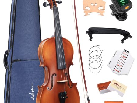 ADM 4 4 Full Size Wood Violin Set for Kids Teens Students Adults Beginner Acoustic Violin Matte Fiddle Starter Kit with Hard Case, Rosin, Shoulder Rest, Bow, Clip-on Tuner and Fingerboard Sticker For Sale