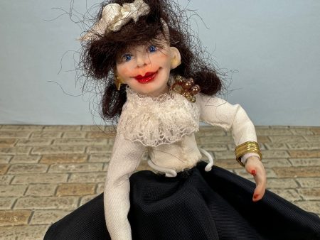 Dollhouse Miniature ~ Artisan Hand Sculpted Woman Doll With Blue Dress Signed Online Sale