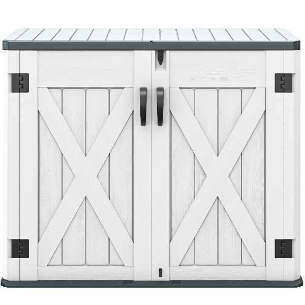 DWVO Outdoor Storage Shed, Weather-Resistant Resin, 35 Cu Ft Capacity, Horizontal Design, X-Shaped Lockable Door, Suitable for Bike, Garden Tools, Trash Cans, Light Gray For Sale