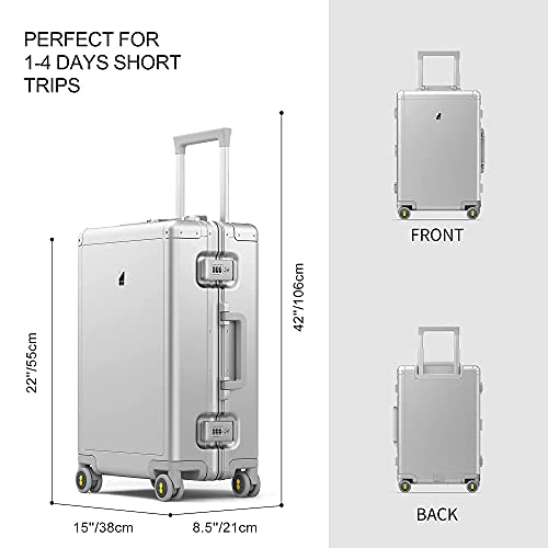 LEVEL8 Gibraltar Carry On Luggage, 20  Aluminum Frame Hardside Suitcase, Zipperless Luggage with TSA Lock and Spinner Wheels - Sliver For Discount