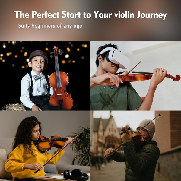 ADM 4 4 Full Size Wood Violin Set for Kids Teens Students Adults Beginner Acoustic Violin Glossy Fiddle Starter Kit with Hard Case, Rosin, Shoulder Rest, Bow, Clip-on Tuner and Fingerboard Sticker Fashion