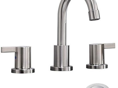 2 Handle 3 Hole 8 Inch Widespread Bathroom Faucet with Metal Pop-Up Drain by Phiestina, Brushed Nickel, WF015-1-BN Discount