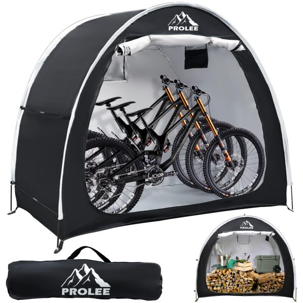 PROLEE Bike Shed 6.6FT, Waterproof Oxford Fabric Storage Tent for 2 Bikes, Outdoor Storage with Window Design, Black Sale