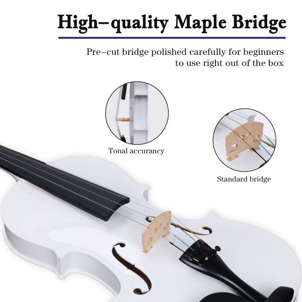 ADM Acoustic Violin for Kids Beginners, Acoustic Violin Fiddle for Teens Students Beginners Violin Starter Kit with Hard Case, Rosin, Shoulder Rest, Bow, Violin Music Stand Strings (White, 3 4 Size) For Sale