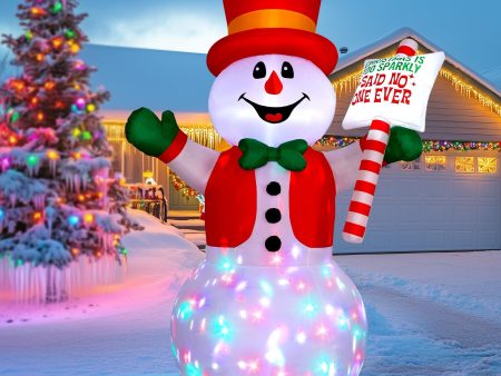 8ft Christmas Inflatable Outdoor Decoration Snowman, Gentleman Snowman Holding Sign Welcoming Guest, Built-in Rotating Disco Light, Blow Up Outside Decor for Xmas Holiday Lawn Yard Garden on Sale