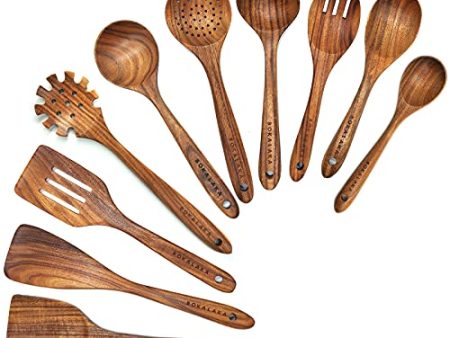 Wooden Spoons for Cooking,10 Pcs Natural Teak Wooden Kitchen Utensils Set Wooden Utensils for Cooking Wooden Cooking Utensils Wooden Spatulas for Cooking Online Hot Sale