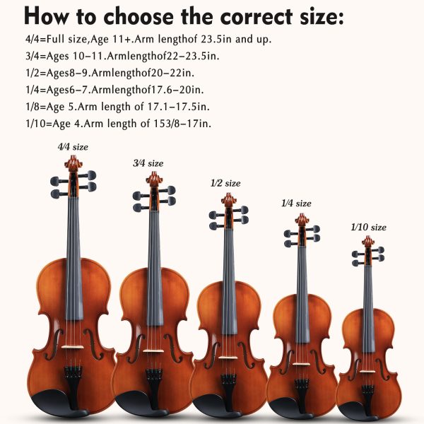 ADM 4 4 Full Size Wood Violin Set for Kids Teens Students Adults Beginner Acoustic Violin Glossy Fiddle Starter Kit with Hard Case, Rosin, Shoulder Rest, Bow, Clip-on Tuner and Fingerboard Sticker Fashion