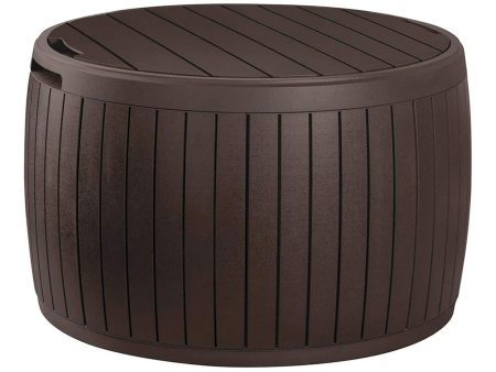 Keter Circa 3-in-1 Outdoor Resin Ottoman Deck Storage Box with 37-Gallon Storage, All-Weather, Easy Assembly, Stylish Patio Table and Seat, Brown For Cheap