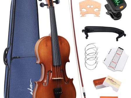 ADM 4 4 Full Size Wood Violin Set for Kids Teens Students Adults Beginner Acoustic Violin Glossy Fiddle Starter Kit with Hard Case, Rosin, Shoulder Rest, Bow, Clip-on Tuner and Fingerboard Sticker Fashion