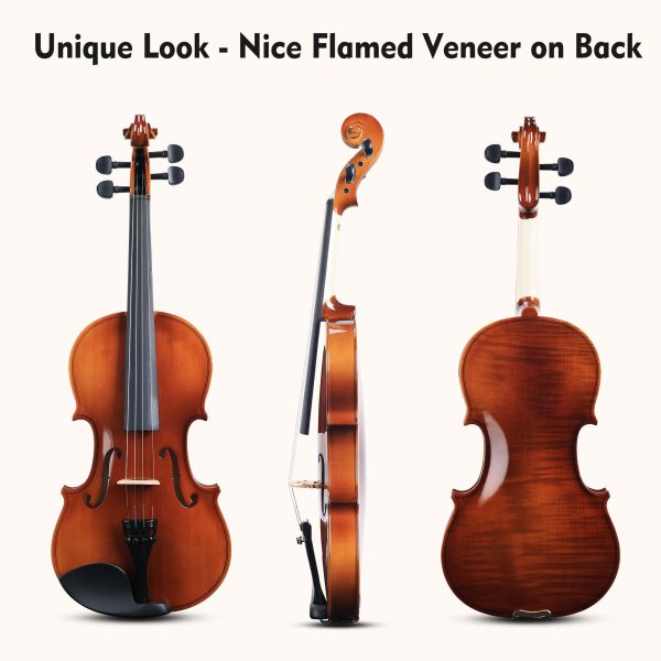 ADM 4 4 Full Size Wood Violin Set for Kids Teens Students Adults Beginner Acoustic Violin Glossy Fiddle Starter Kit with Hard Case, Rosin, Shoulder Rest, Bow, Clip-on Tuner and Fingerboard Sticker Fashion