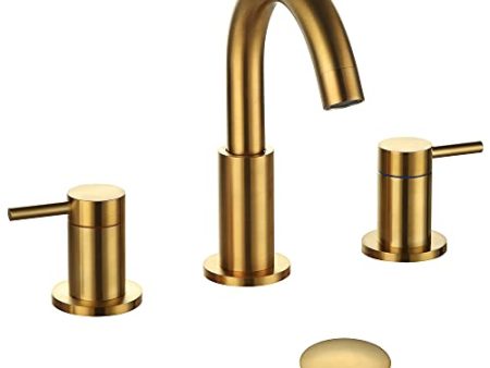 Hideno Brushed Gold Bathroom Faucet ,Two Handle 8 inch Widespread Bathroom Sink Faucet Gold with Pop-up Drain & Supply Lines (Brushed Gold) For Cheap