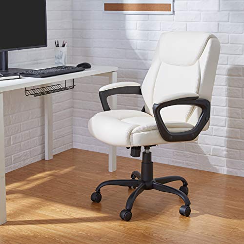 Amazon Basics Classic Puresoft Padded Mid-Back Office Computer Desk Chair with Armrest - Cream Online Hot Sale