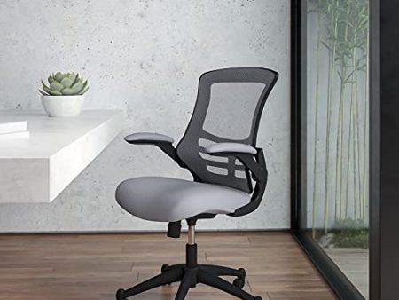 Flash Furniture Mid-Back Dark Gray Mesh Swivel Ergonomic Task Office Chair with Flip-Up Arms For Sale