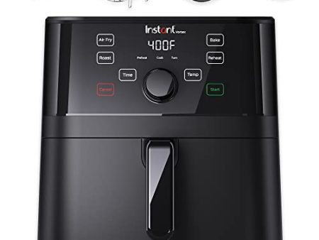 Instant Vortex 5.7 Quart Air Fryer, Customizable Smart Cooking Programs, Digital Touchscreen, Grill Plate and Skewer Set, Black Supply