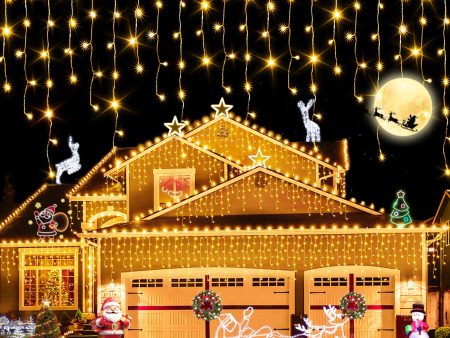 131 FT 1280 LED Christmas Lights Outdoor Decorations Super Long Clear Wire String Lights Plug in 240 Drops 8 Modes Memory Timer Curtain Fairy Lights Waterproof for Holiday Wedding Party-Warm White For Discount