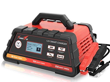 2 10 25A 12V Smart Battery Charger Maintainer Fully Automatic with Engine Start, Cable Clamps For Sale